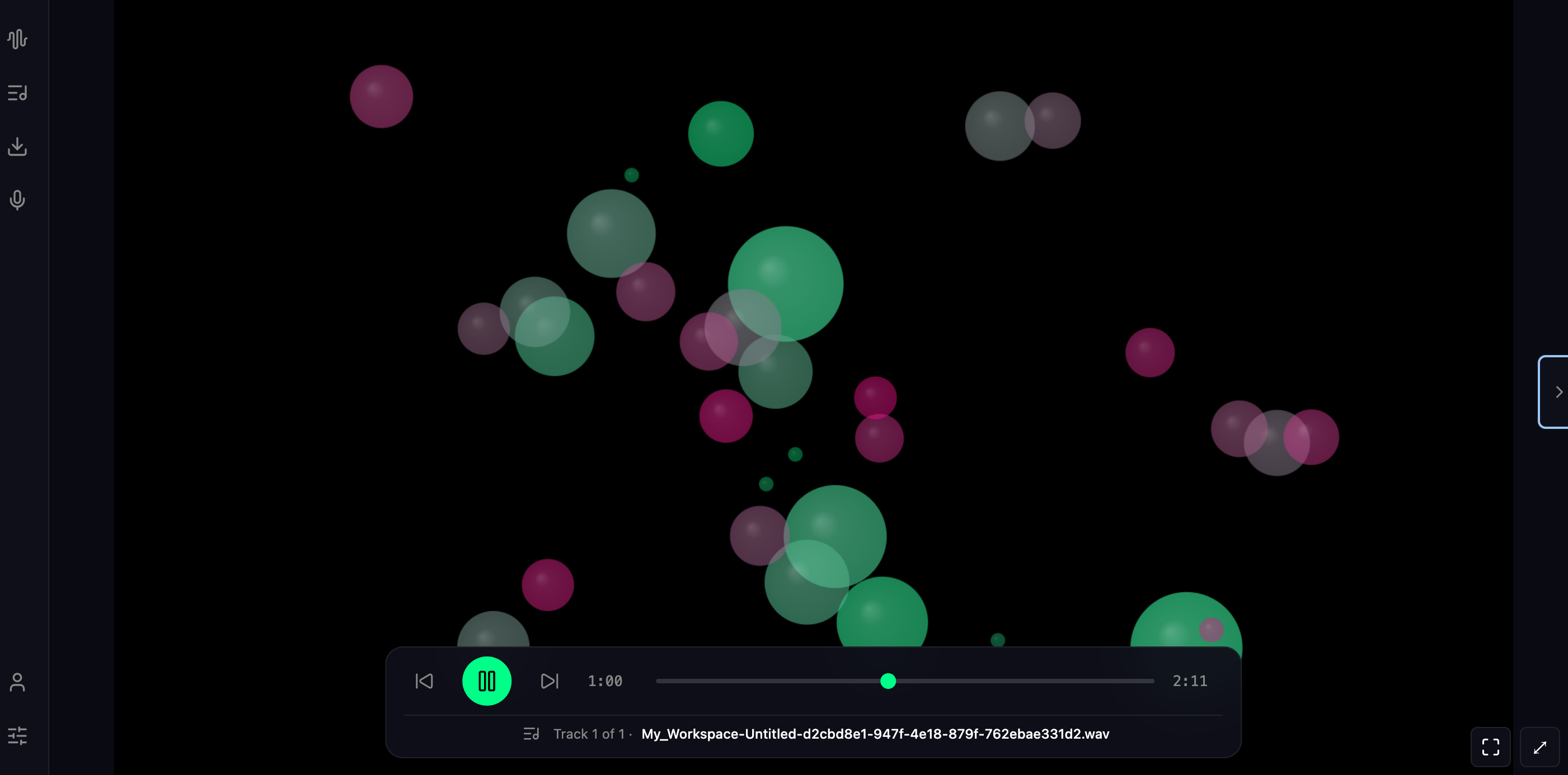 ShowLark audio visualizer showing colorful bubbles reacting to music